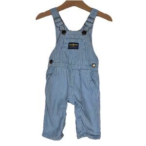 Vintage Oshkosh Engineer Stripe Light Blue Overalls 3-6M Made In The USA Train